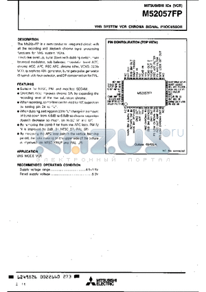 M52057 datasheet - VHS SYSTEM VCR CHROMA SIGNAL PROCESSOR