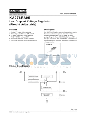 KA278RA05 datasheet - Low Dropout Voltage Regulator (Fixed & Adjustable)