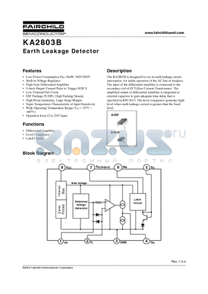 KA2803B datasheet - Earth Leakage Detector