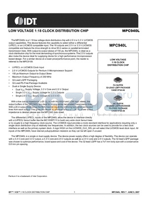 MPC940LFA datasheet - LOW VOLTAGE 1:18 CLOCK DISTRIBUTION CHIP