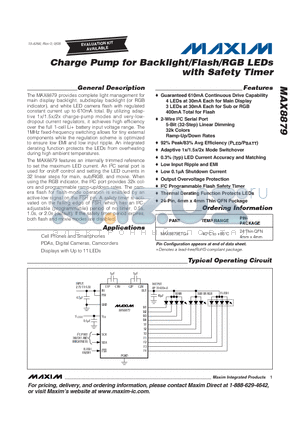 MAX8879 datasheet - Charge Pump for Backlight/Flash/RGB LEDs with Safety Timer
