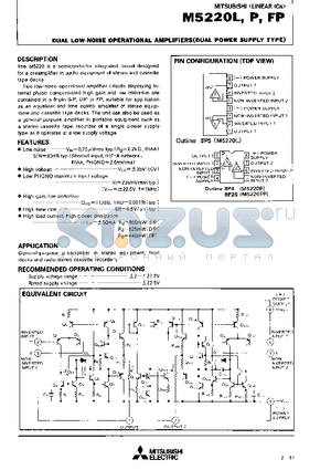 M5220L datasheet - Dual low-noise operational amplifiers(Dual power supply type)