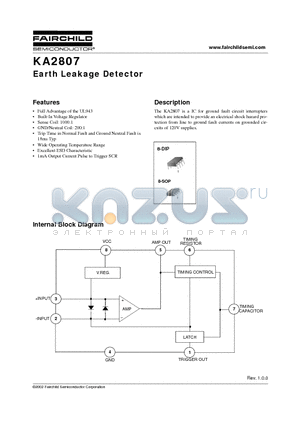 KA2807 datasheet - Earth Leakage Detector