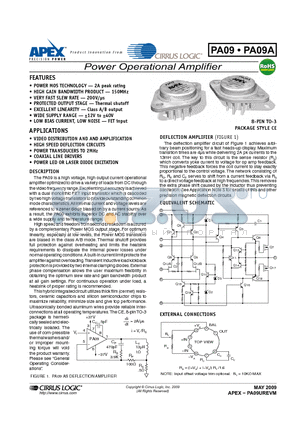 PA09A datasheet - Power Operational Amplifier