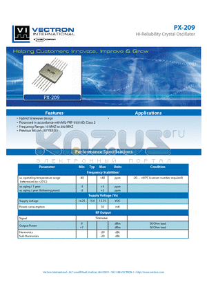 PX-209 datasheet - Hi-Reliability Crystal Oscillator
