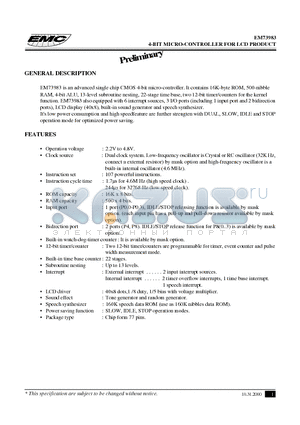 EM73983 datasheet - 4-BIT MICRO-CONTROLLER FOR LCD PRODUCT