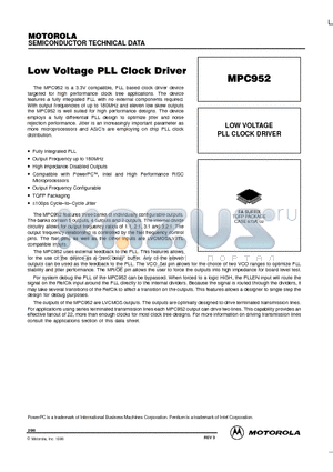 MPC952 datasheet - LOW VOLTAGE PLL CLOCK DRIVER