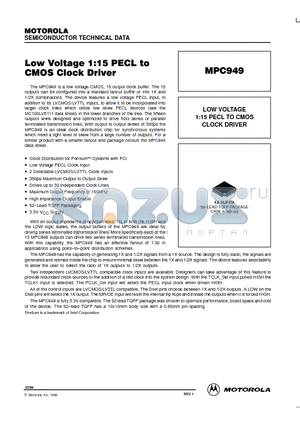 MPC949 datasheet - LOW VOLTAGE 1:15 PECL TO CMOS CLOCK DRIVER