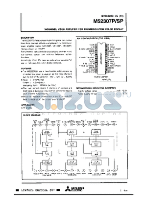 M52307 datasheet - 3-CHANNEL VIDEO AMPLIFIER FOR HIGH-RESOLUTION COLOR DISPLAY