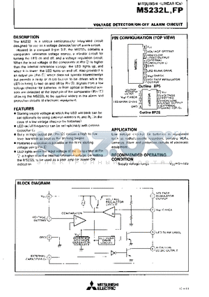 M5232FP datasheet - VOLTAGE DETECTOR/ON-OFF ALARM CIRCUIT