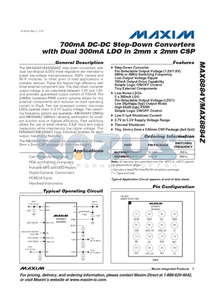 MAX8884Y_10 datasheet - 700mA DC-DC Step-Down Converters with Dual 300mA LDO in 2mm x 2mm CSP