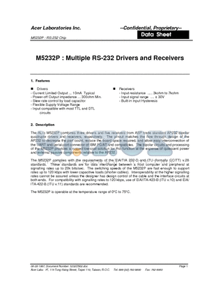 M5232P datasheet - Multiple RS-232 Drivers and Receivers