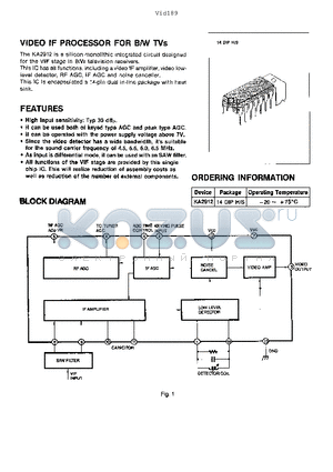 KA2912 datasheet - VIDEO IF PROCESSOR FOR B/W TVs