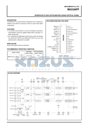 M52338 datasheet - INTERFACE IC FOR ACTIVE MATRIX LIQUID CRYSTAL PANEL