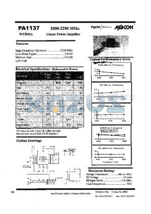 PA1137 datasheet - 2000-2200MHz.Linear Power Amplifier