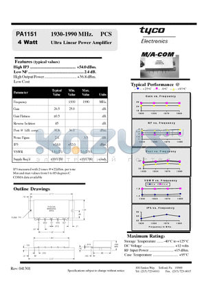 PA1151 datasheet - Ultra Linear Power Amplifier