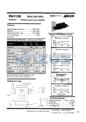 PA1138 datasheet - 2000-2200MHz.Wireless Local Loop Amplifier