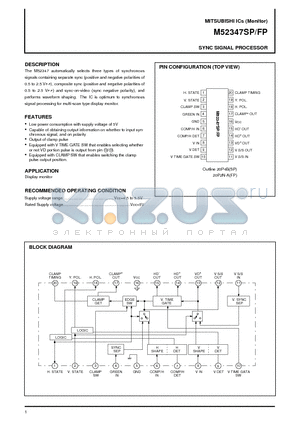 M52347SP datasheet - SYNC SIGNAL PROCESSOR