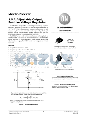 LM317BD2TR4 datasheet - 1.5 A Adjustable Output, Positive Voltage Regulator