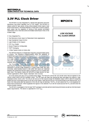 MPC974 datasheet - LOW VOLTAGE PLL CLOCK DRIVER