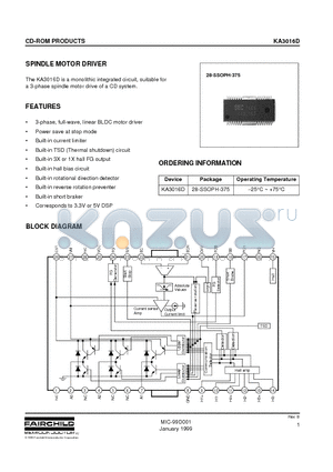 KA3016D datasheet - SPINDLE MOTOR DRIVER