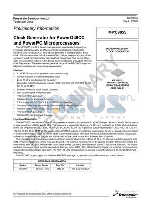 MPC9855 datasheet - Clock Generator for PowerQUICC and PowerPC Microprocessors
