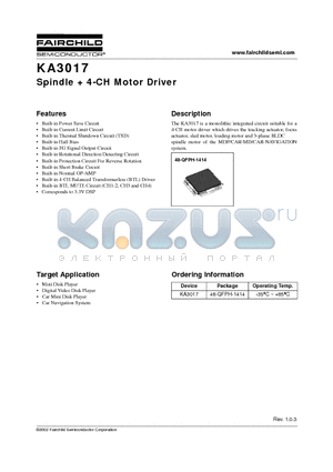 KA3017 datasheet - Spindle  4-CH Motor Driver