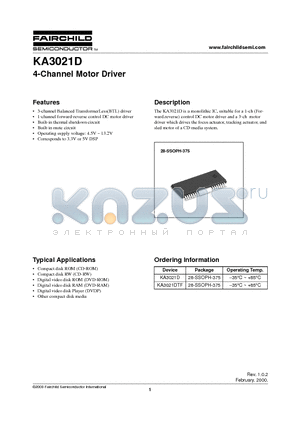 KA3021DTF datasheet - 4-Channel Motor Driver