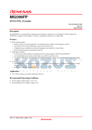 M52390FP datasheet - NTSC/PAL Encoder