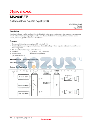 M5243BFP datasheet - 3-element 2-ch Graphic Equalizer IC