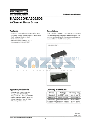 KA3022D3TF datasheet - 4-Channel Motor Driver