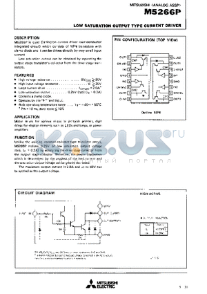 M5266P datasheet - LOW SATURATION OUTPUT TYPE CURRENT DRIVER