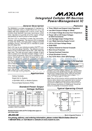 MAX8890 datasheet - Integrated Cellular RF-Section Power-Management IC