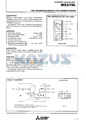 M5270L datasheet - LOW SATURATION OUTPUT TYPE CURRENT DRIVER