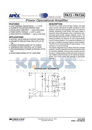 PA13 datasheet - Power Operational Amplifier