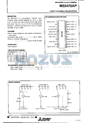 M52470AP datasheet - 4-INPUT 3-CHANNEL ANALOG SWITCH
