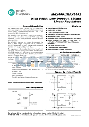 MAX8891_13 datasheet - High PSRR, Low-Dropout, 150mA Linear Regulators