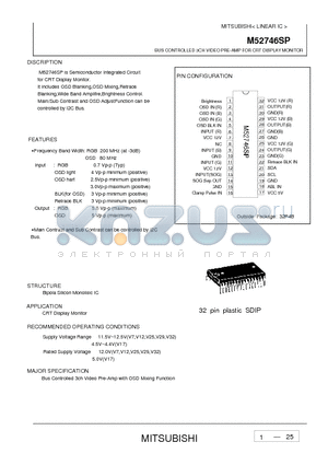 M52746SP datasheet - BUS CONTROLLED 3CH VIDEO PRE-AMP FOR CRT DISPLAY MONITOR