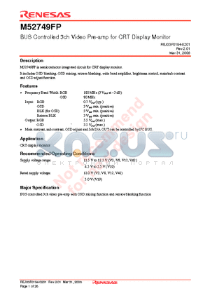 M52749FP datasheet - BUS Controlled 3ch Video Pre-amp for CRT Display Monitor