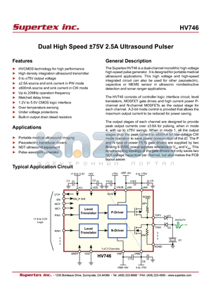 HV746K6-G datasheet - Dual High Speed a75V 2.5A Ultrasound Pulser