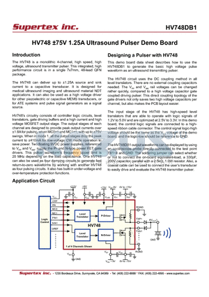 HV748DB1 datasheet - HV748 a75V 1.25A Ultrasound Pulser Demo Board