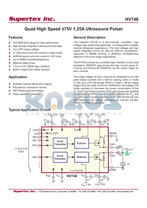 HV748K6-G datasheet - Quad High Speed a75V 1.25A Ultrasound Pulser