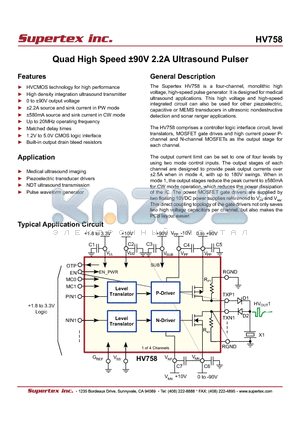 HV758FB datasheet - Quad High Speed a90V 2.2A Ultrasound Pulser