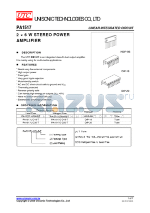 PA1517G-D18-T datasheet - 2  6 W STEREO POWER AMPLIFIER