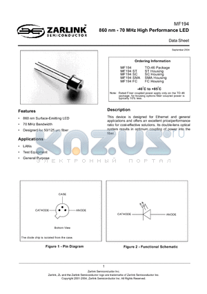 MF194 datasheet - 860 nm - 70 MHz High Performance LED