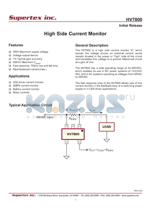 HV7800K1-G datasheet - High Side Current Monitor