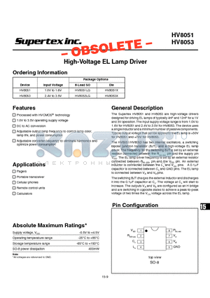 HV8053 datasheet - High-Voltage EL Lamp Driver