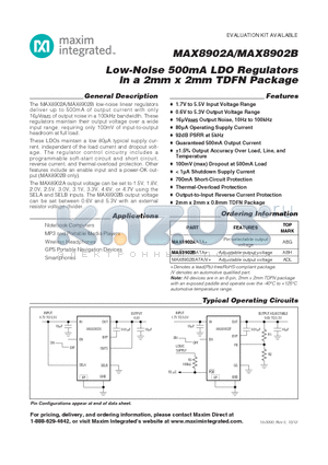 MAX8902AATA+ datasheet - Low-Noise 500mA LDO Regulators in a 2mm x 2mm TDFN Package