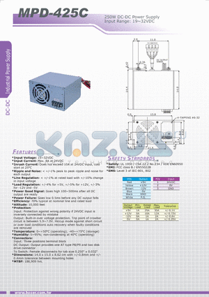 MPD-425C datasheet - 250W DC-DC Power Supply Input Range: 19~32VDC