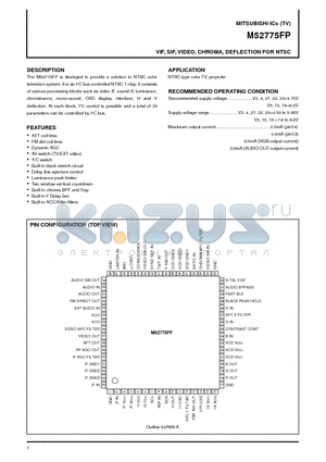 M52775FP datasheet - VIF, SIF, VIDEO, CHROMA, DEFLECTION FOR NTSC